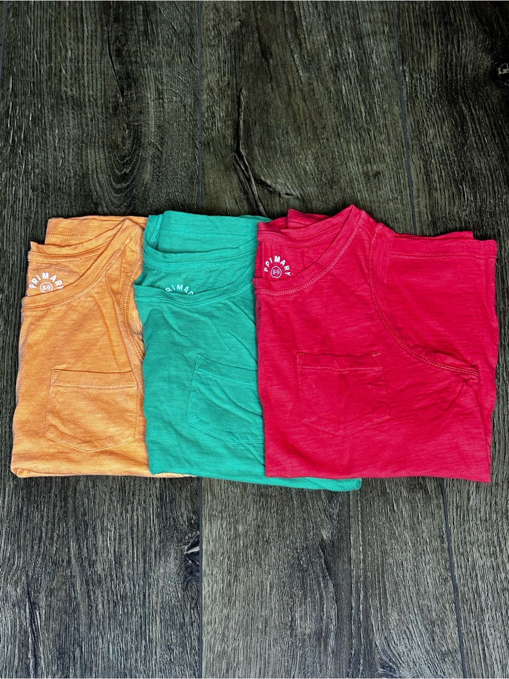Primary Kids Unisex Pocket Tank Bundle - Red, Green, & Orange Size 8-9